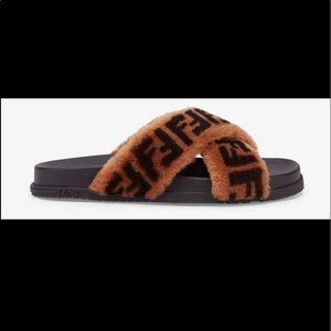 Fendi Brown Sheepskin Slides